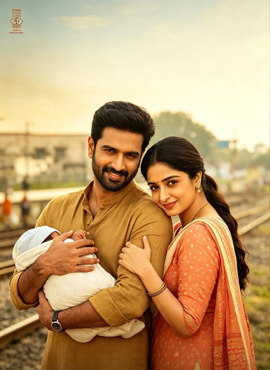 বাবা-মা শিশুকে কোলে নিয়ে দাঁড়িয়ে